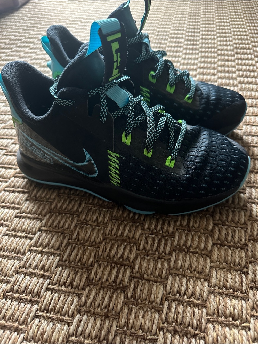 Nike LeBron Black Teal Lime Basketball Training Shoes